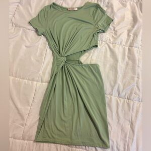 Blue Blush cutout light olive mini dress